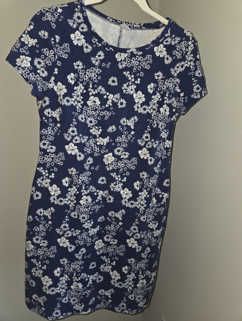 Old Navy Navy Blue & White Floral Short-Sleeve Dress